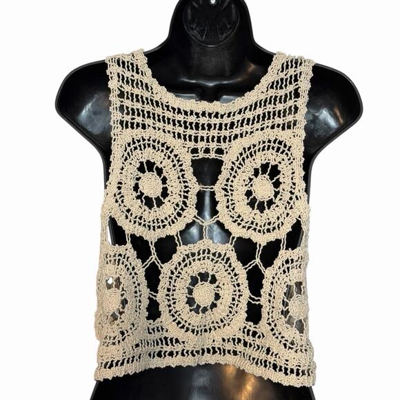 KAILY K BOHO CROCHETED VEST 90s Y2K STYLE TIE FRONT FAIRY COTTAGE GRANDMA CORE L - Picture 4 of 4